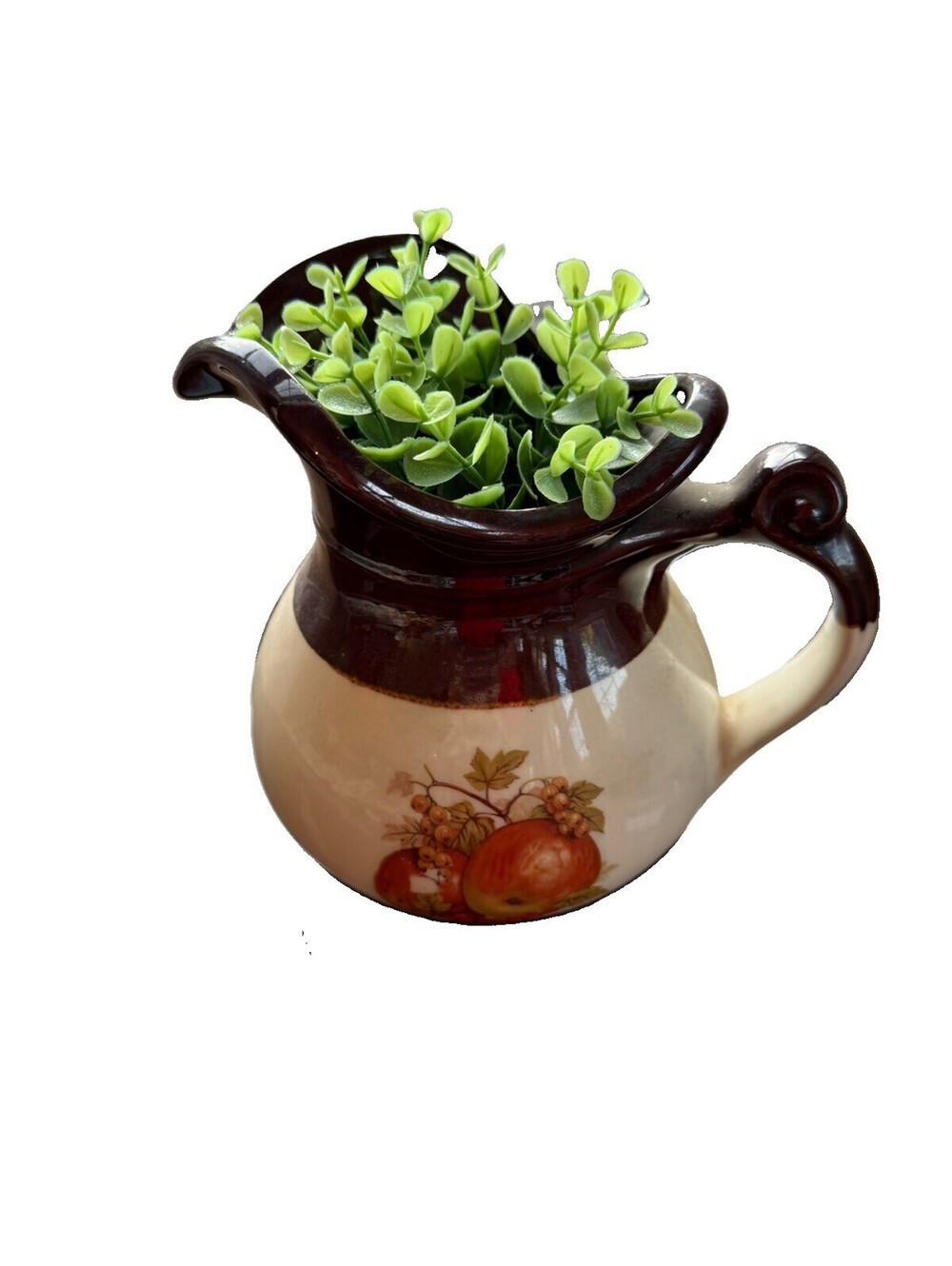 Vintage hand painted Ceramic McCoy Pitcher, brown apple decor, grandmacore,fall